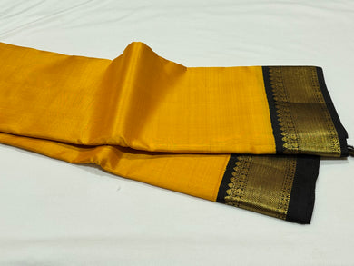 Mustard with Black Handwoven Pure Jari Korvai Kanjivaram Silk Saree Beauty