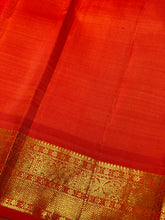 Deep MS Blue with Fanta Orange Handwoven Pure Jari Korvai Kanjivaram Silk Saree Beauty