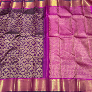 Deep Purple with Wine Brocade Vanasingaram Style Handwoven Pure Kanjivaram Silk Saree Beauty