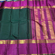 Deep Bottle Green with Dark Magenta Handwoven Pure Jari Kanjivaram Silk Saree with Broad Borders beauty