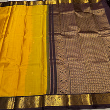 Yellow with Coffee Brown Buttas Korvai Handwoven Pure Kanjivaram Silk Saree Beauty