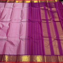 Nayaki- Gorgeous Lotus Pink with Purple Handwoven Pure Kanjivaram Silk with beautiful bawanchi borders with rich pallu and contrast woven blouse