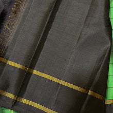 Sahana- Gorgeous Emerald Green with Black Handwoven Pure Jari Checked Kanjivaram Silk with paisleys woven checks with beautiful rettapet bodi borders gorgeous pallu and contrast woven black blouse
