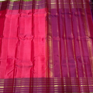 Dual tone Orange Pink with Magenta Handwoven Pure Light Weight Kanjivaram Silk Saree