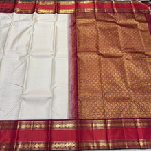 Offwhite with Deep Maroon and Rust Vairaoosi Korvai with Doublepet Borders Handwoven Pure Jari Kanjivaram Silk Saree Beauty