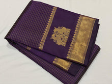 Sahana- Stunning Deep Purple with Gold Handwoven Pure Jari Kanjivaram Silk with Gandaberundas and Yazhis woven beautiful araimadam borders Rich Pallu and self colored blouse