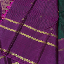 Sahana- Stunning Bottle Green with Dark Magenta Buttas Handwoven Pure 2g Jari Kanjivaram Silk with long and short beautiful borders with rich pallu and contrast buttas woven blouse