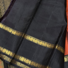 Sahana- Stunning Rust with Black Buttas Handwoven Pure Kanjivaram Silk with beautiful buttas woven body with doublepet borders rich buttas woven pallu and contrast woven blouse
