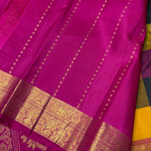 Sahana- Stunning Palum Pazhamum Multichecks with Gandaberund Buttas Handwoven Pure Jari Kanjivaram Silk with rich borders pallu and contrast woven jari striped pink blouse