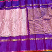 Soft Pink with Purple Handwoven Pure Jari Korvai with Jari Checks and Jacquard Buttas with Long Doublepet Borders Kanjivaram Silk Saree Beauty