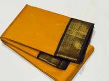 Vaibhogam - Stunning Mustard with Snuff Brown Buttas Handwoven Pure Jari Korvai Kanjivaram Silk with beautiful borders rich pallu and contrast woven blouse