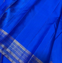 Sahana- Stunning Royal Blue with Gold Handwoven Pure  Jari Kanjivaram Silk with buttas woven body with Vairaoosi stripes woven borders rich pallu and self colored blouse