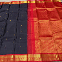 Vaibhogam- Mesmerizing Black with Red Buttas Handwoven Pure Jari Korvai Kanjivaram Silk with beautiful borders rich pallu and contrast woven blouse beauty