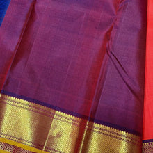 Nayaki-Stunning Orange with Burgundy Brown  Handwoven Pure  Kanjivaram Silk Saree with rich bawanchi borders with sampanga mustard selvedges contrast pallu and blouse