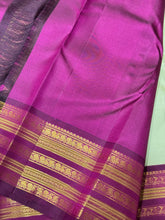 Vintage Recreation- Pastel Green with Deep Magenta Purple Kai Korvai Handwoven Pure Jari Kanjivaram Silk Saree with Varisaipet intricate motifs woven borders rich pallu and contrast woven blouse beauty