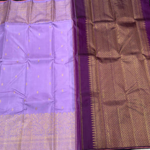 Lavendar with Purple Handwoven Pure Jari Buttas with contrast pallu blouse Kanjivaram Silk Saree Vanasingaram Borders Beauty