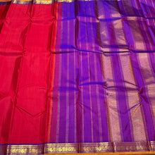 Red with Purple Handwoven Pure Jari Kanjivaram Silk Saree small borders beauty