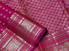 Tomato Reddish Pink Dual tone with Silver Jari Handwoven Pure Kanjivaram Silk Saree with thodar buttas woven body rich borders pallu and self colored blouse
