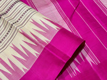 Offwhite with Pink Zariless Handwoven Pure Korvai Soft Kanjivaram Silk Saree with Veldhari Body Temple Borders  beauty
