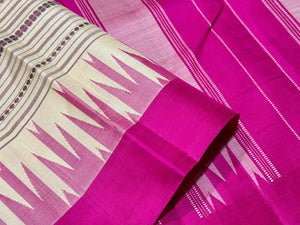Offwhite with Pink Zariless Handwoven Pure Korvai Soft Kanjivaram Silk Saree with Veldhari Body Temple Borders  beauty