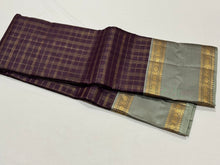 Brown with Grey Jari Kattam With Doublepet Borders Handwoven Pure Kanjivaram Silk Saree Beauty