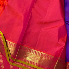 Purple with Orange Mallimoggu Buttas and Small borders Handwoven Pure Jari Kanjivaram Silk Saree Beauty