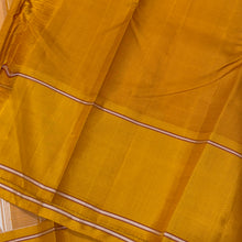 Saraswati- Offwhite with Ganga Jamuna Temple Bordered Handwoven Premium Zariless Korvai Kanjivaram Silk with Seer Mustard Pallu and contrast woven mustard blouse