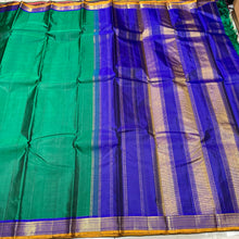 Emerald Green with Royal Blue Handwoven Pure Kanjivaram Silk Saree Beauty with Small Borders