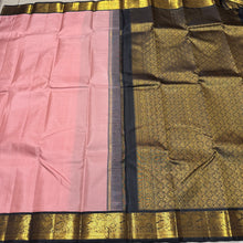 Beautiful Handwoven Pure Jari Korvai Kanjivaram Silk Saree in Geva with Black combination with beautiful yazhi and peacock motifs woven borders rich pallu and contrast woven blouse