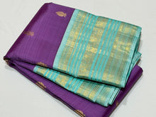 Lilac with Turquoise Blue Handwoven Pure Jari Korvai with Buttas and Varisai borders rich pallu and contrast woven blouse beauty