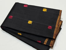 Black with Bomkai Pallu Premium Zariless Handwoven Pure Kanjivaram Silk Saree with small borders rich silk thread buttas woven body rich bomkai pallu and contrast checked blouse beauty