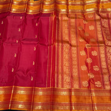 Red with Golden Mustard Buttas with Continuous Thodar Elephant  Motifs Pallu and Doublepet Borders Beauty
