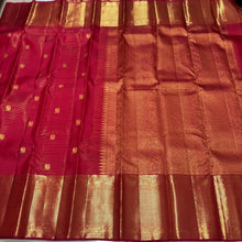 Red with Gold Vairaoosi with Mayil Chakram motifs with broad borders rich pallu and self blouse in a beautifully handwoven kanjivaram silk saree