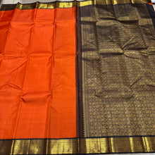 Sarasangi-Super Gorgeous Burnt Orange with Kanchana Brownish Black Handwoven Pure Jari Korvai Kanjivaram Silk with beautiful Gandaberunda motifs woven borders rich pallu woven in 1000 buttas style and contrast woven blouse