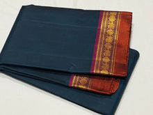 Deep Sapphire Blue with Dark Wine Spaced Borders Handwoven Pure Jari Kanjivaram Silk Saree Beauty