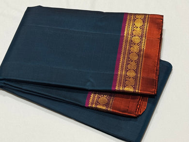 Deep Sapphire Blue with Dark Wine Spaced Borders Handwoven Pure Jari Kanjivaram Silk Saree Beauty