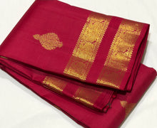 Sahana- Stunning Deep Red with Gold Buttas with Doublepet borders Handwoven Pure Jari Kanjivaram Silk with rich pallu and self colored blouse