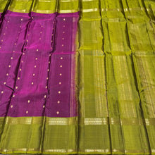 Dark Wine with Sampangi Green Buttas with Rettapet Borders Handwoven Pure Classic Simple Kanjivaram Silk Saree