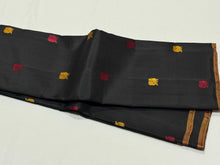 Black with Bomkai Pallu Premium Zariless Handwoven Pure Kanjivaram Silk Saree with small borders rich silk thread buttas woven body rich bomkai pallu and contrast checked blouse beauty