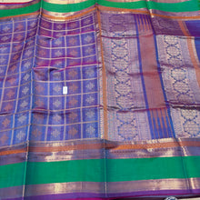 Lavendar with Green Premium Handwoven Pure Kanjivaram Silkcotton Saree Kolam weaves
