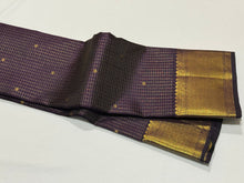 Dark Kanchana Brown with Gold Jari Oosi Kattam with Small buttis Handwoven Pure Jari Kanjivaram Silk Saree with rich borders pallu and self colored blouse