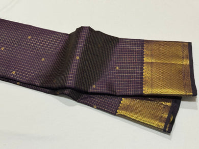 Dark Kanchana Brown with Gold Jari Oosi Kattam with Small buttis Handwoven Pure Jari Kanjivaram Silk Saree with rich borders pallu and self colored blouse