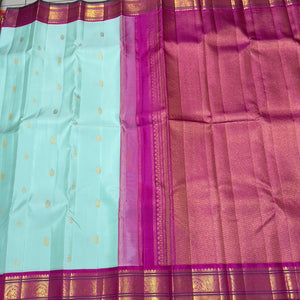 Turquoise Green with Fuchsia Pink Korvai with Buttas Handwoven Pure Jari Kanjivaram Silk Saree Beauty