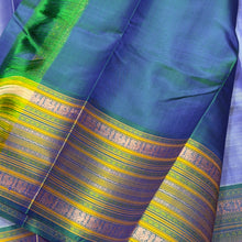 Saraswati- Powder Blue with Peacock Blue Handwoven Pure Zariless Premium Kanchipuram Silk with beautiful varisaipet borders rich pallu and contrast peacock blue blouse