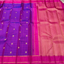 Sahana-Vintage Recreation - Gorgeous Magenta with Rani Pink Handwoven Pure Jari Kanjivaram Silk with muthukattam woven body with annapakshis and paisleys buttas woven in the checks beautiful bodi borders rich pallu and contrast woven blouse