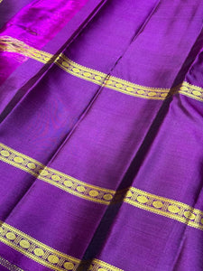 Teal blue with deep wine Beldhari Stripes with Long Bordered Handwoven Pure Jari Kanjivaram Silk Saree Beauty