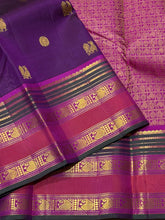 Sahana- Gorgeous Deep Magenta with Pink Handwoven Pure Jari Kanjivaram Silk with Mayil Chakram Buttas woven body with rich borders beautiful pallu and contrast woven blouse