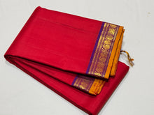 Red with Purple Handwoven Pure Jari Kanjivaram Silk Saree small borders beauty