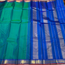 Peacock Green with Peacock Blue Small Borders Handwoven Pure Jari Kanjivaram Silk Saree Beauty