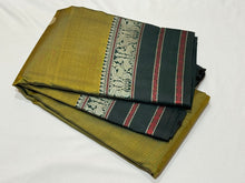 Premium Zariless Vintage Weave- Light Moss Green with Dark Bottle Green with 5 different buttis Sorgavasal Inspired Pallu in a rich Handwoven Zariless Pure Kanjivaram Silk Saree Beauty